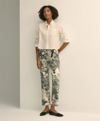 Cotton Floral Cropped Kick Flare Jeans / Brooks Brothers Sale