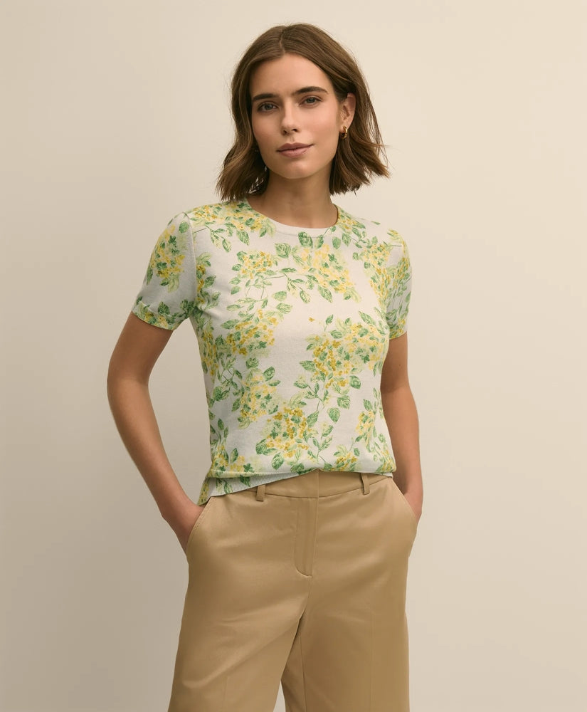 Cotton Floral Short-Sleeve Shell Sweater / Brooks Brothers Women