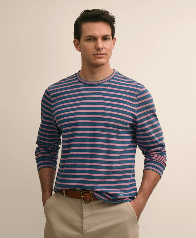 Cotton Indigo-Dyed Heavyweight Mariner Stripe Long-Sleeve T-Shirt / Brooks Brothers Shirts