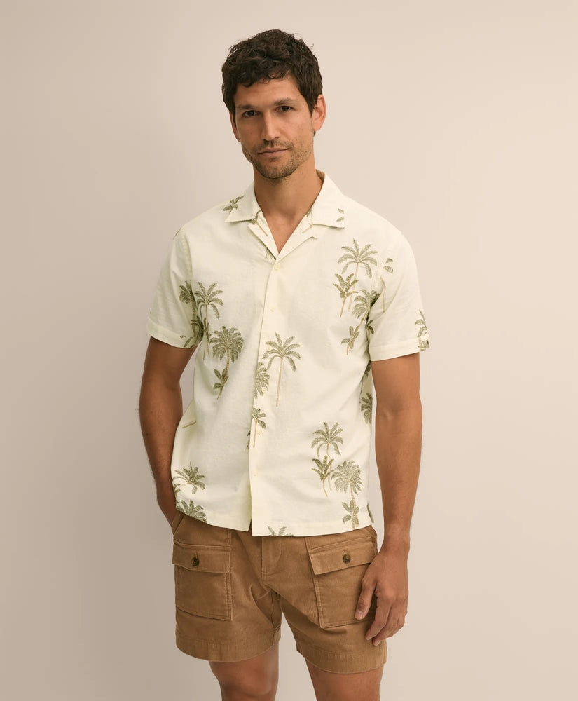 Cotton-Linen Camp Collar, Palm Tree Short-Sleeve Shirt / Brooks Brothers Men