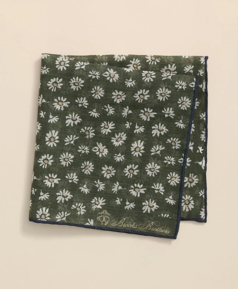 Cotton-Linen Daisy Print Pocket Square / Brooks Brothers Men