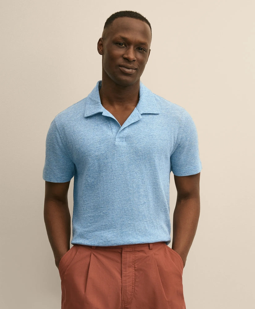 Cotton-Linen Pique Johnny Collar Shirt / Brooks Brothers Men