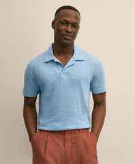 Cotton-Linen Pique Johnny Collar Shirt / Brooks Brothers Men