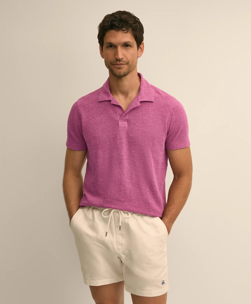 Cotton-Linen Pique Johnny Collar Shirt / Brooks Brothers Men
