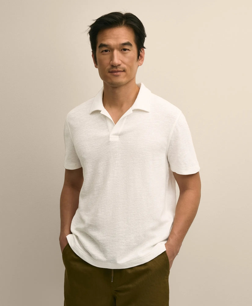 Cotton-Linen Pique Johnny Collar Shirt / Brooks Brothers Men