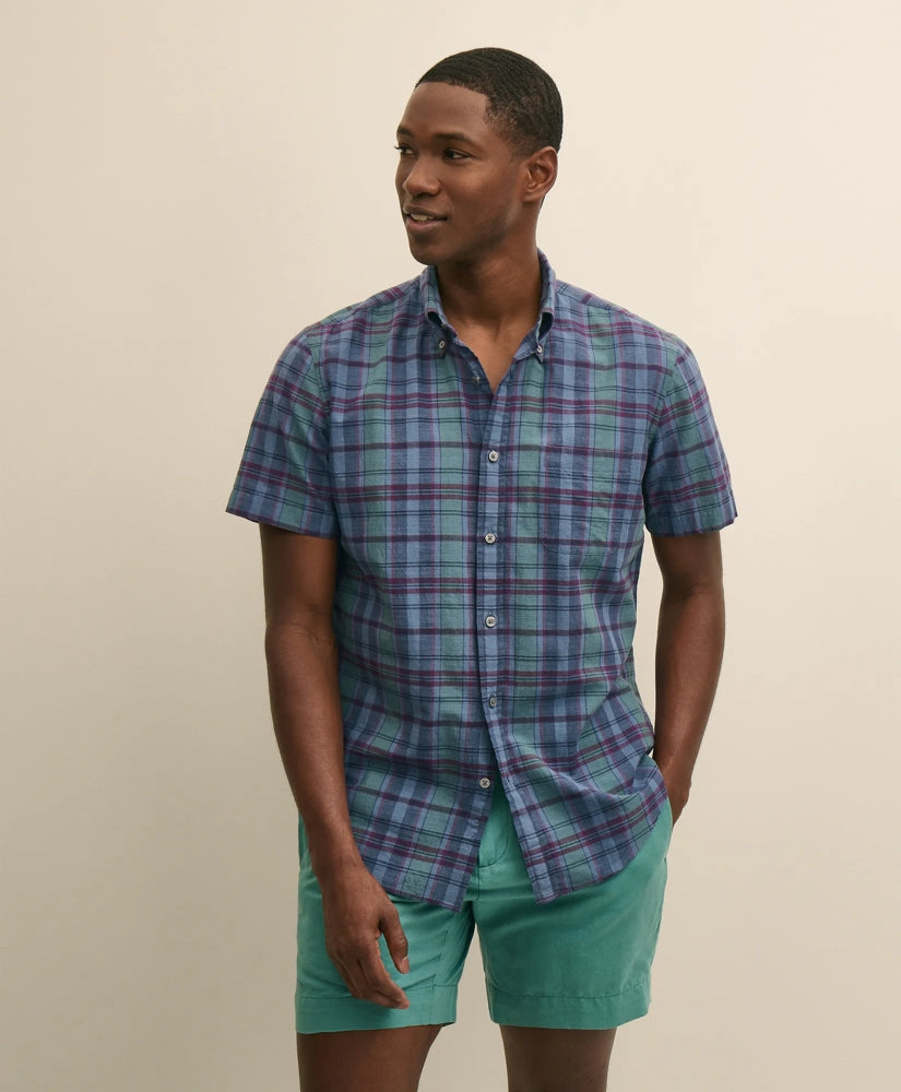 Cotton Madras Polo Button-Down Collar, Short-Sleeve Shirt / Brooks Brothers Shirts