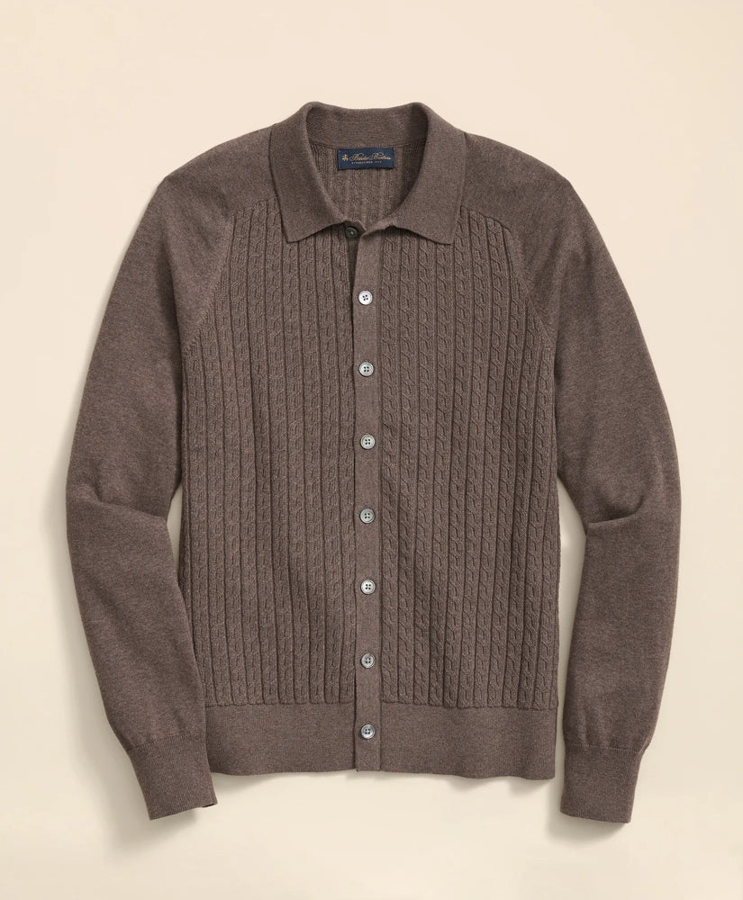 Cotton Mini-Cable Polo Cardigan / Brooks Brothers Sale