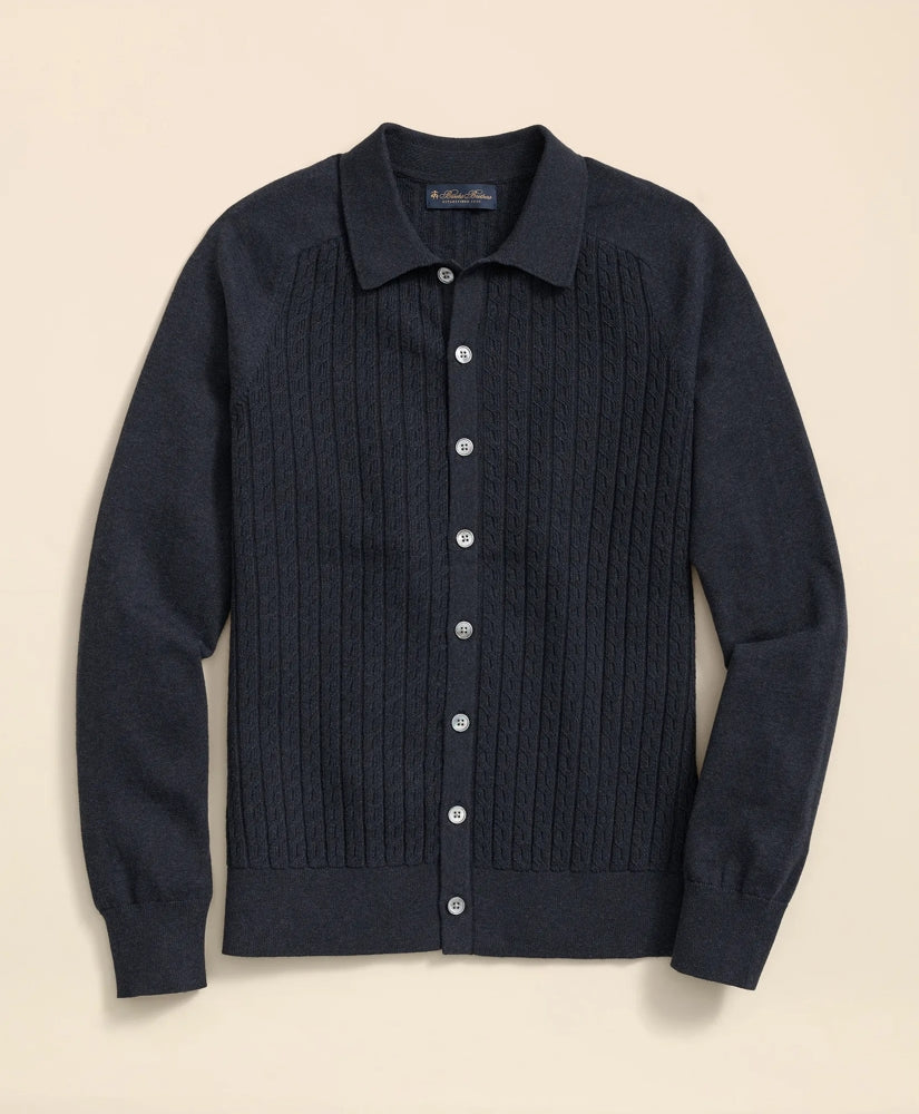 Cotton Mini-Cable Polo Cardigan / Brooks Brothers Sale