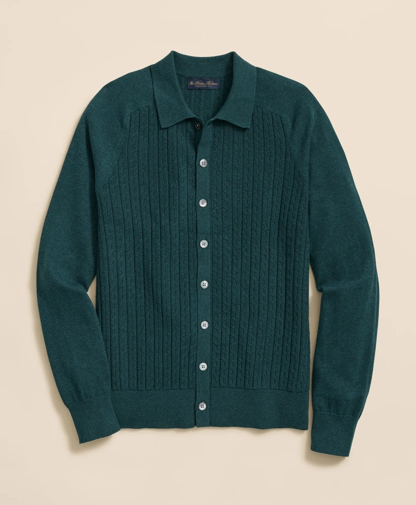 Cotton Mini-Cable Polo Cardigan / Brooks Brothers Sale