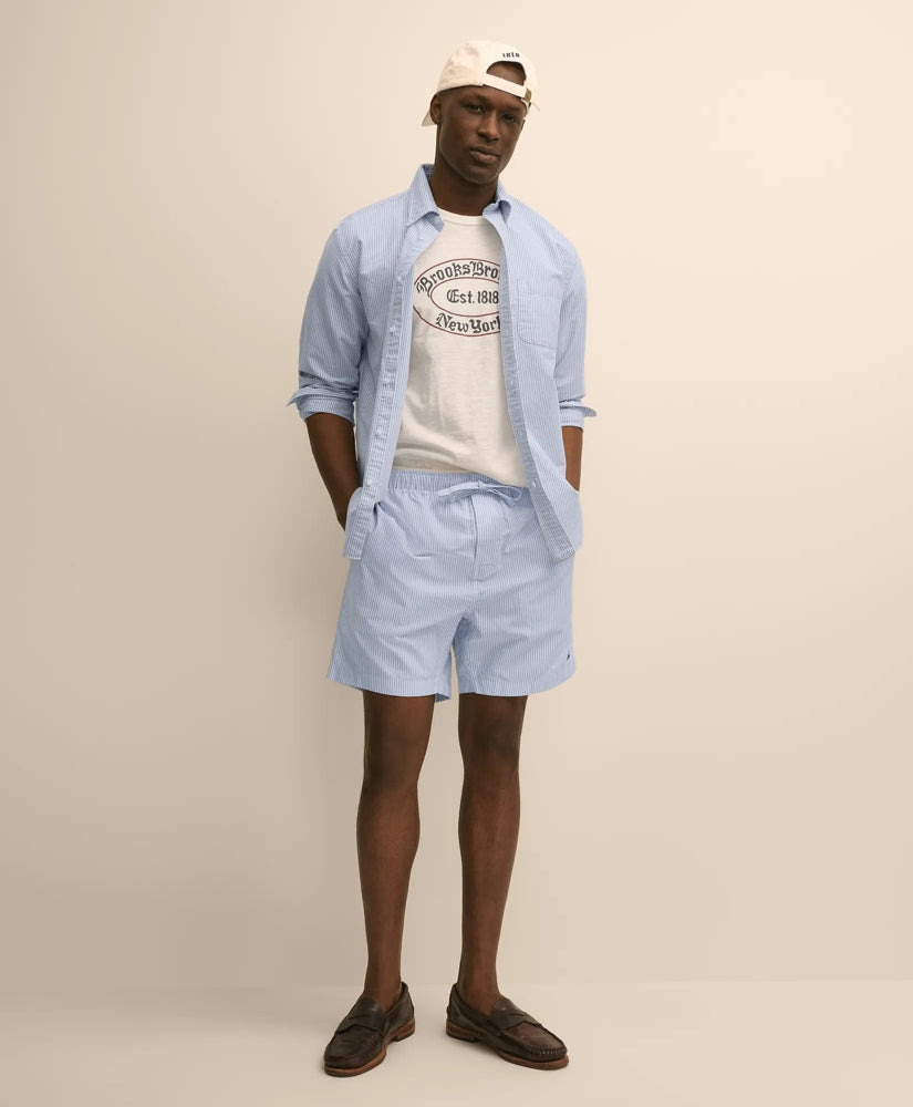Cotton Oxford Stripe Lounge Shorts / Brooks Brothers Men