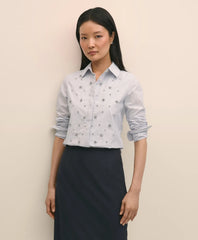 Cotton Poplin Pinstripe Embellished Shirt / Brooks Brothers Sale