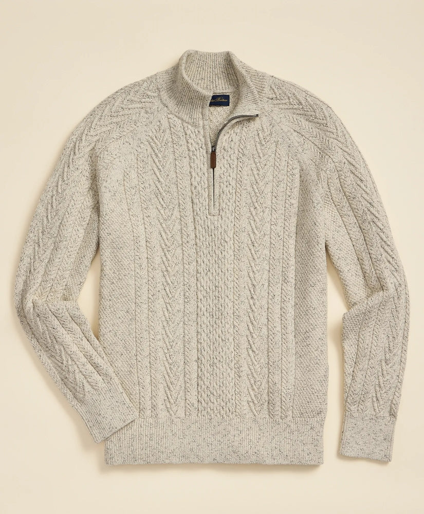 Cotton Quarter-Zip Mouline Fisherman Military Sweater / Brooks Brothers Men