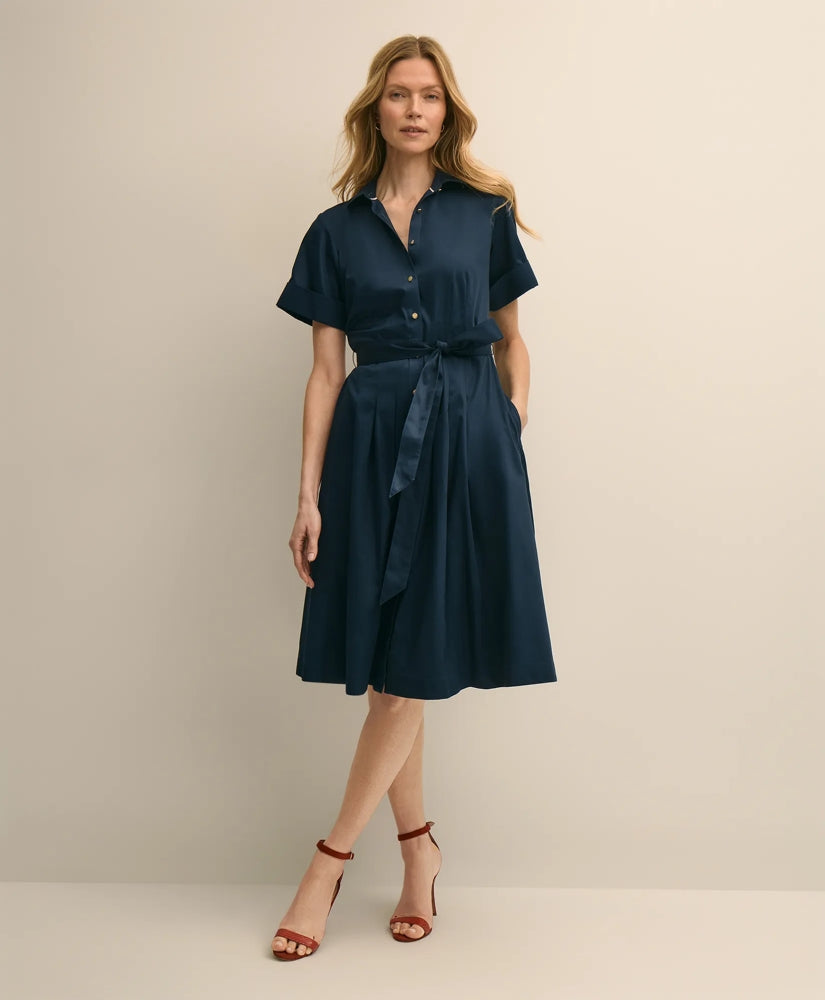 Cotton Sateen Short-Sleeve Belted Shirt Dress / Brooks Brothers Women