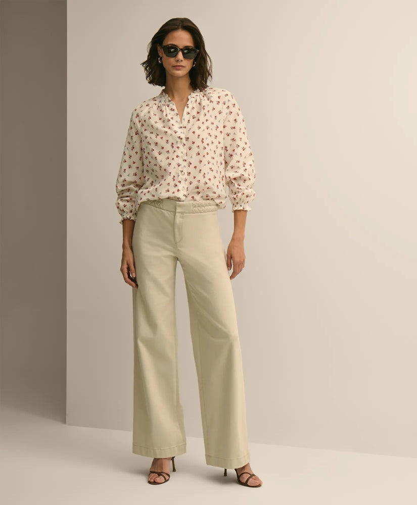 Cotton Twill Braided-Detail Wide-Leg Pants / Brooks Brothers Women