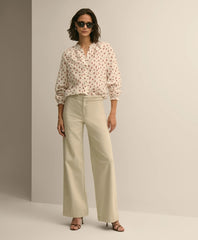 Cotton Twill Braided-Detail Wide-Leg Pants / Brooks Brothers Women