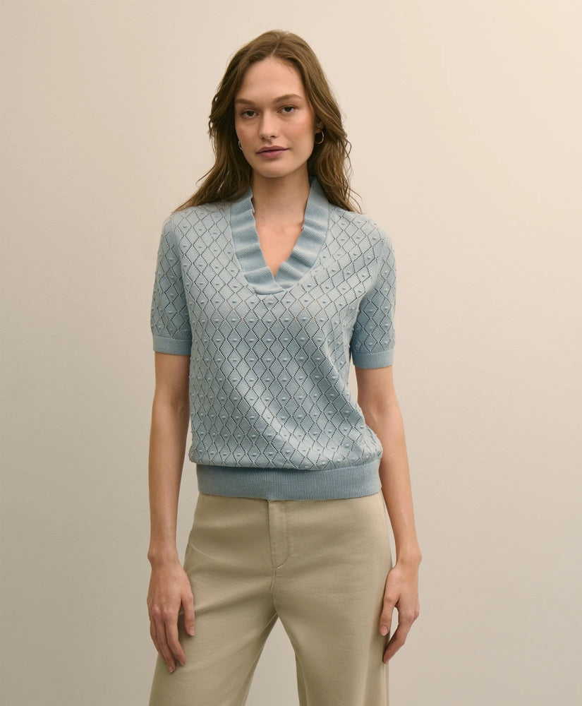 Cotton Viscose Short-Sleeve Ruffle Sweater / Brooks Brothers Women