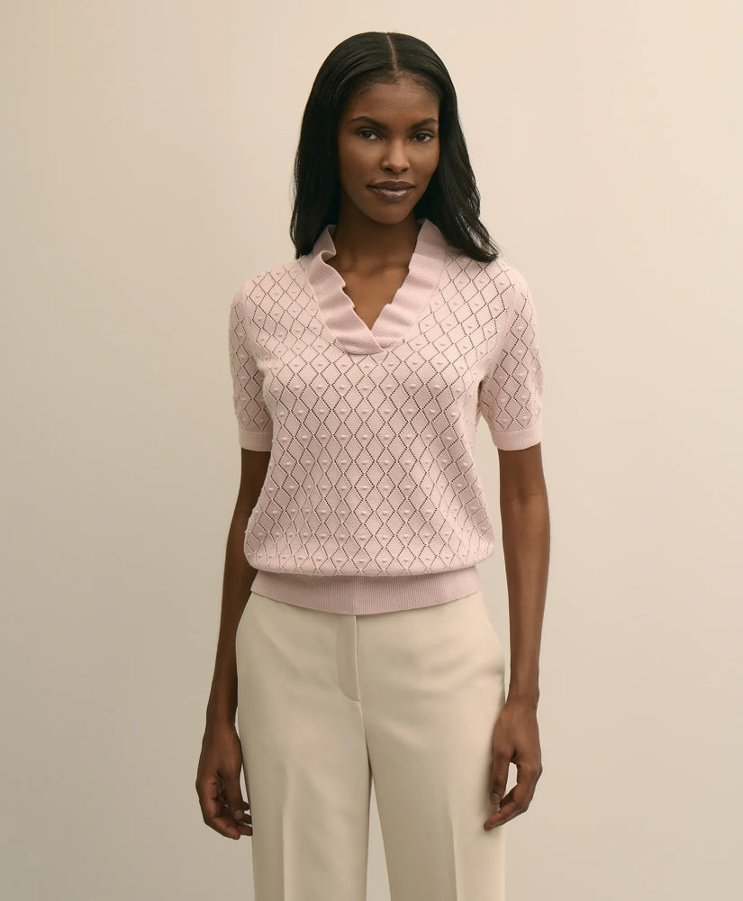 Cotton Viscose Short-Sleeve Ruffle Sweater / Brooks Brothers Women