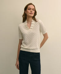 Cotton Viscose Short-Sleeve Ruffle Sweater / Brooks Brothers Women