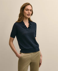 Cotton Viscose Short-Sleeve Ruffle Sweater / Brooks Brothers Women