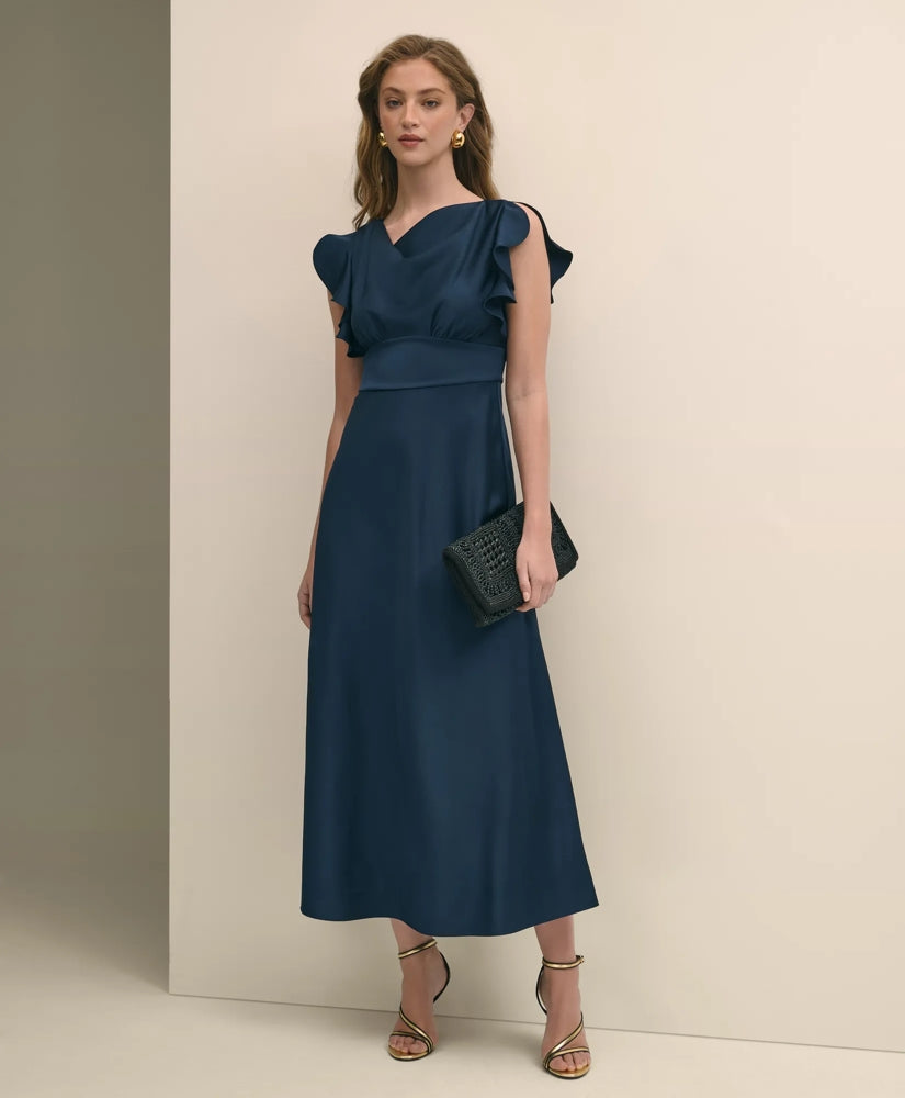 Crepe Butterfly Sleeve Maxi Dress / Brooks Brothers Sale