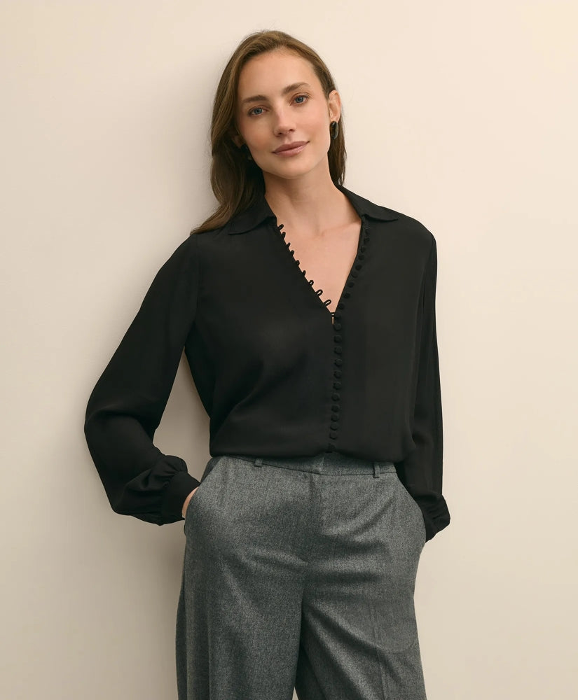 Crepe Open V-Neck Blouse / Brooks Brothers Sale