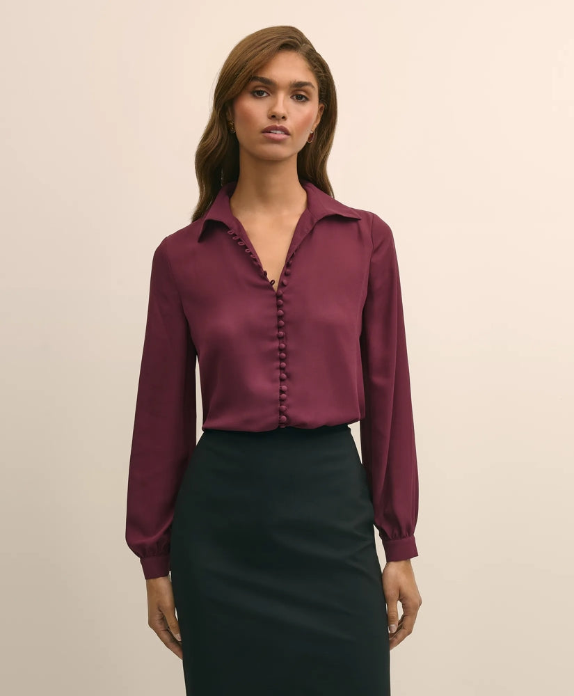 Crepe Open V-Neck Blouse / Brooks Brothers Sale