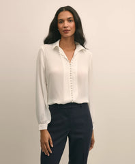 Crepe Open V-Neck Blouse / Brooks Brothers Sale