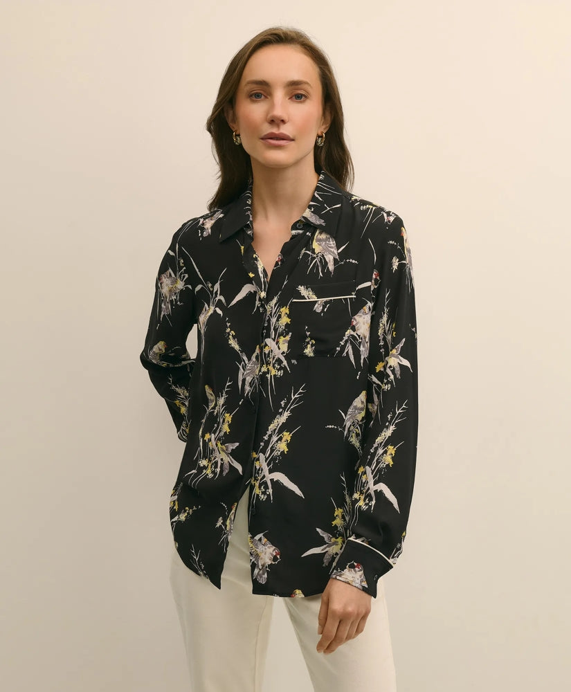 Crepe Viscose Relaxed Bird-Print Blouse / Brooks Brothers Sale