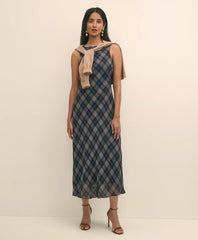 Crinkle Chiffon Plaid Maxi Dress / Brooks Brothers Sale