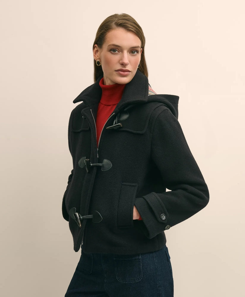 Cropped Wool Toggle Coat With Removable Hood / Brooks Brothers Sale