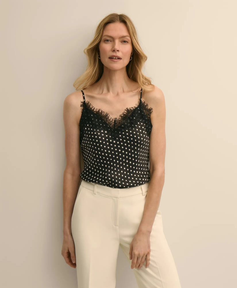 Dot-Print Lace-Trim Cami in Silk Charmeuse / Brooks Brothers Women