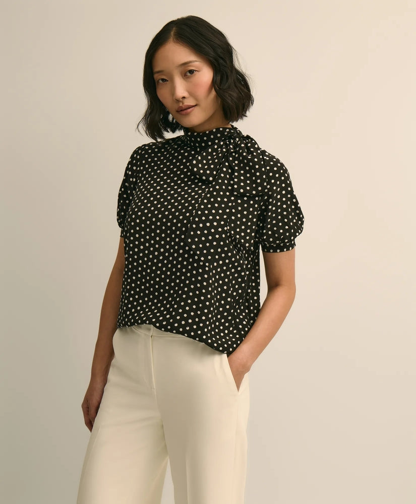 Dot-Print Tie-Neck Blouse / Brooks Brothers Sale