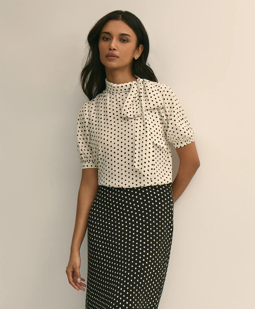Dot-Print Tie-Neck Blouse / Brooks Brothers Sale