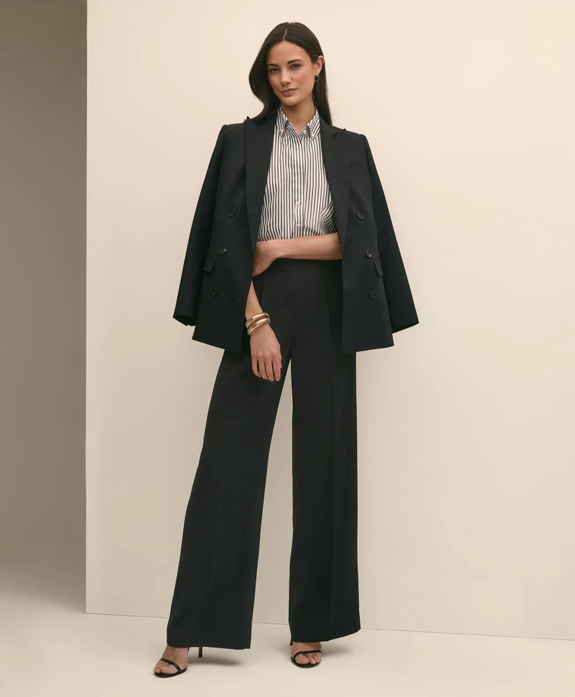 Easy Fit, Elastic Back Crepe Wide-Leg Pants / Brooks Brothers Sale