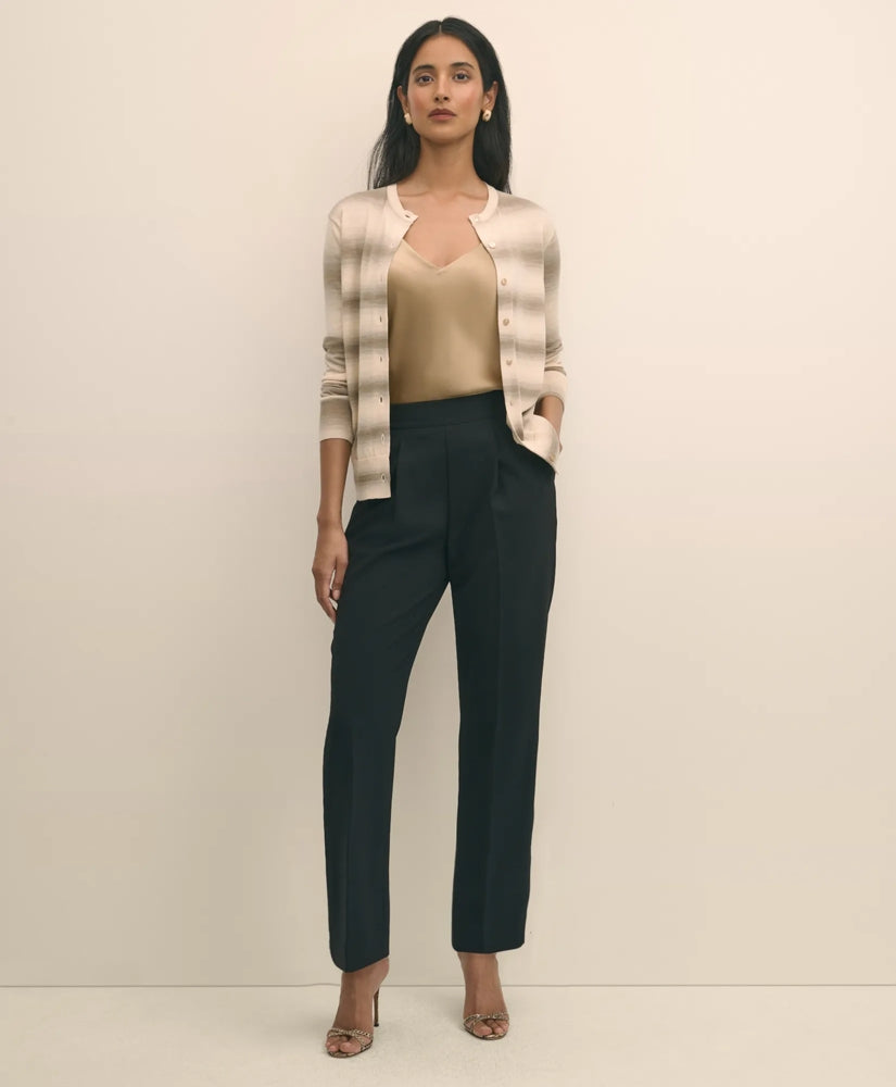 Easy Fit, Elastic Back Fine Twill Stretch Crepe Straight-Leg Pants / Brooks Brothers Women