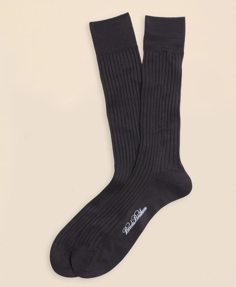 Egyptian Cotton Ribbed Crew Socks / Brooks Brothers Men