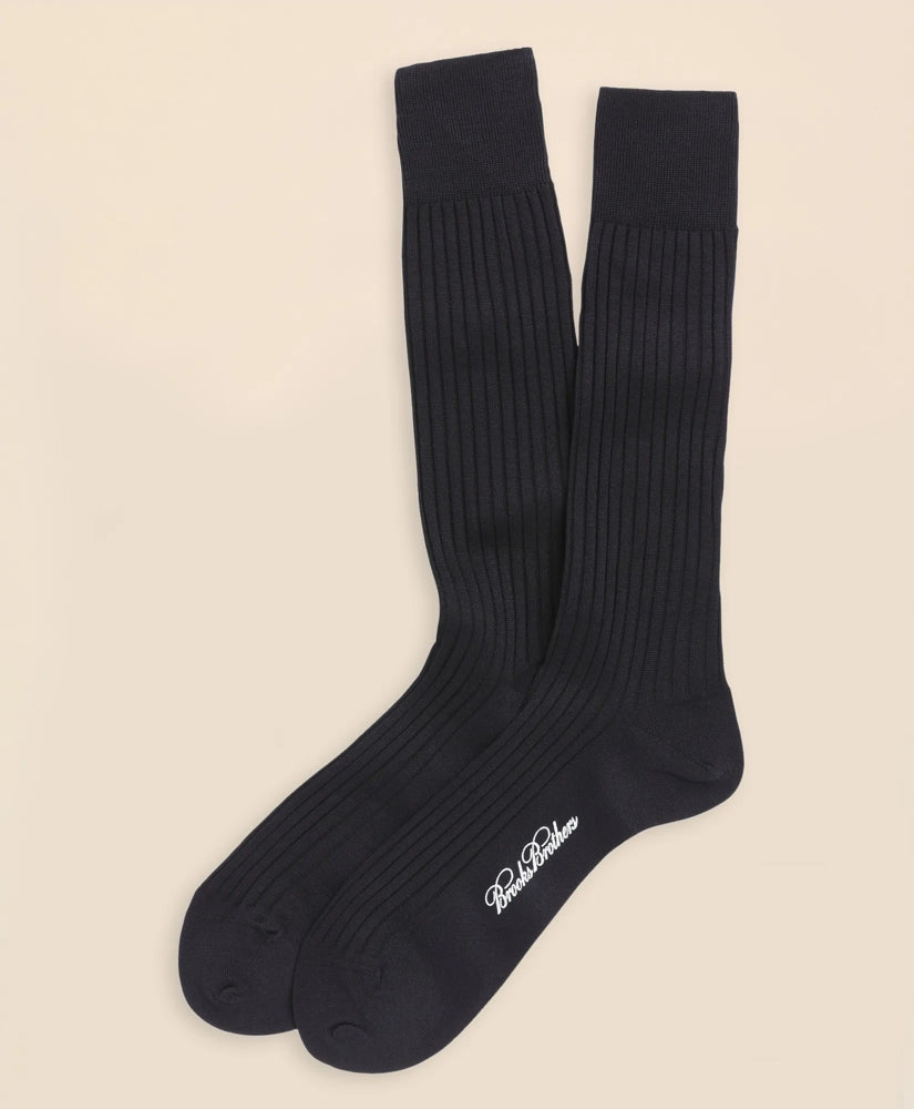 Egyptian Cotton Ribbed Crew Socks / Brooks Brothers Men