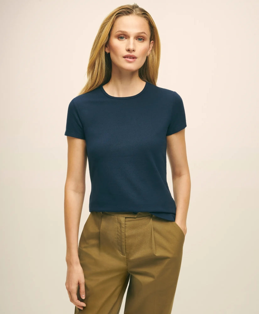 Elevated Cotton Modal Pique T-Shirt / Brooks Brothers Women