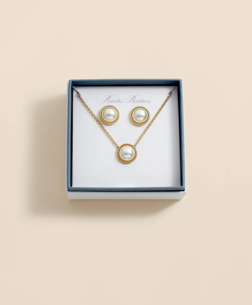 Faux Pearl Cabochon Rope-Bezel Set / Brooks Brothers Women