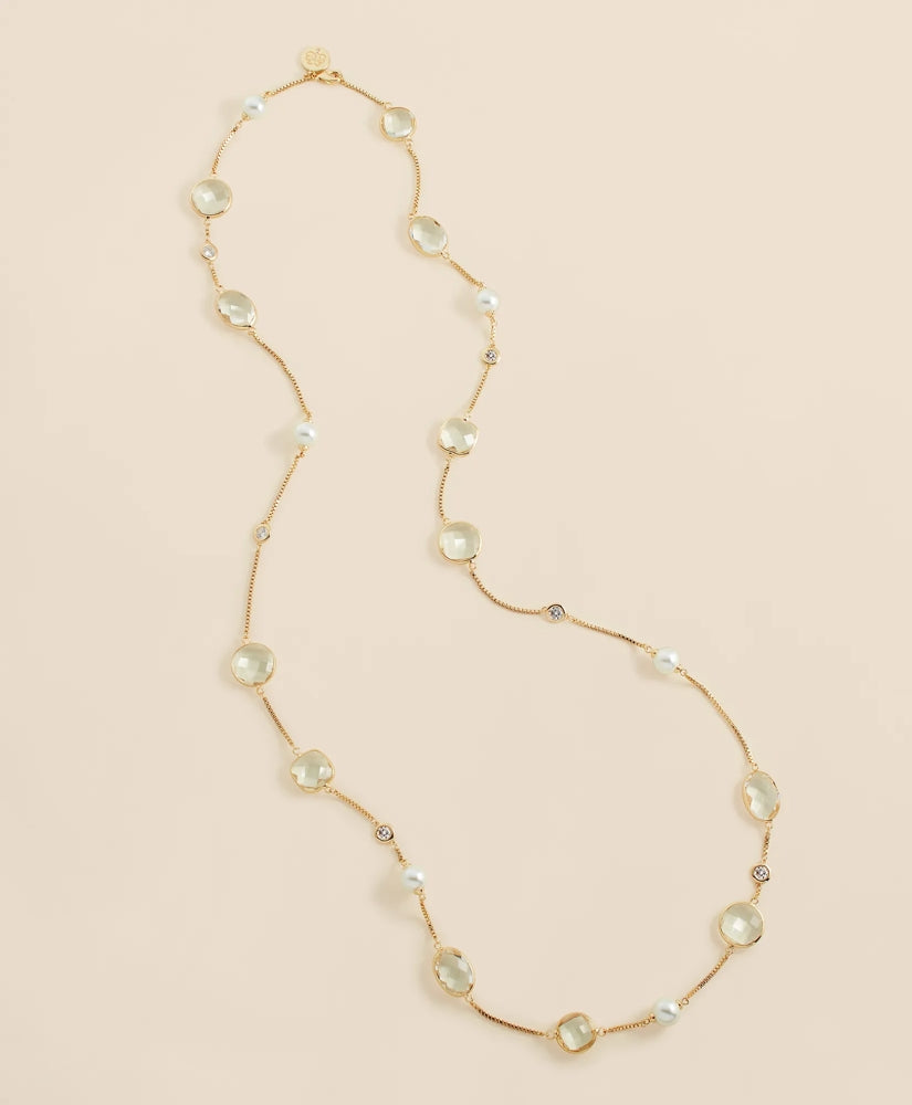 Faux Pearl, Faceted Glass and Cubic Zirconia Long Necklace / Brooks Brothers Women