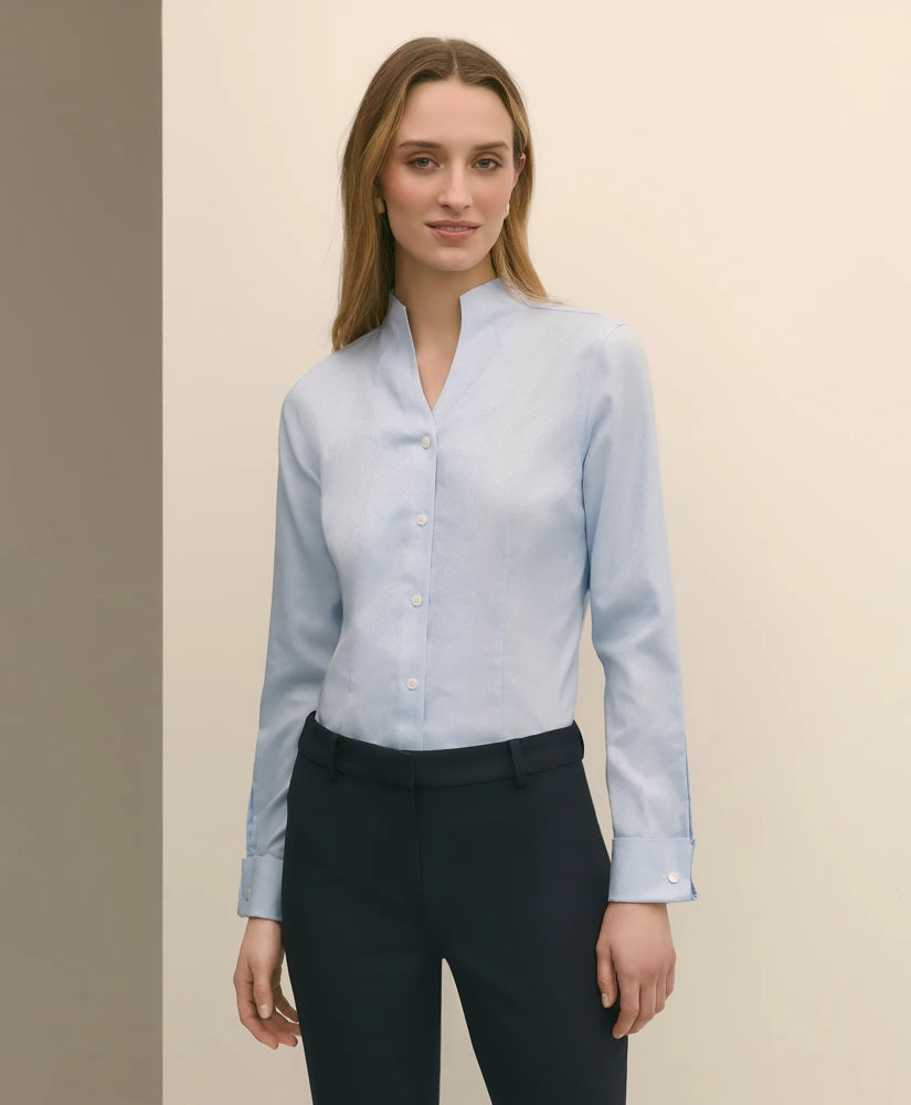 Fitted Funnel Neck Shirt in Non-Iron Royal Oxford Cotton / Brooks Brothers Shirts