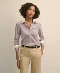 Fitted Non-Iron Stretch Cotton Contrast, Stripe Dress Shirt / Brooks Brothers Sale
