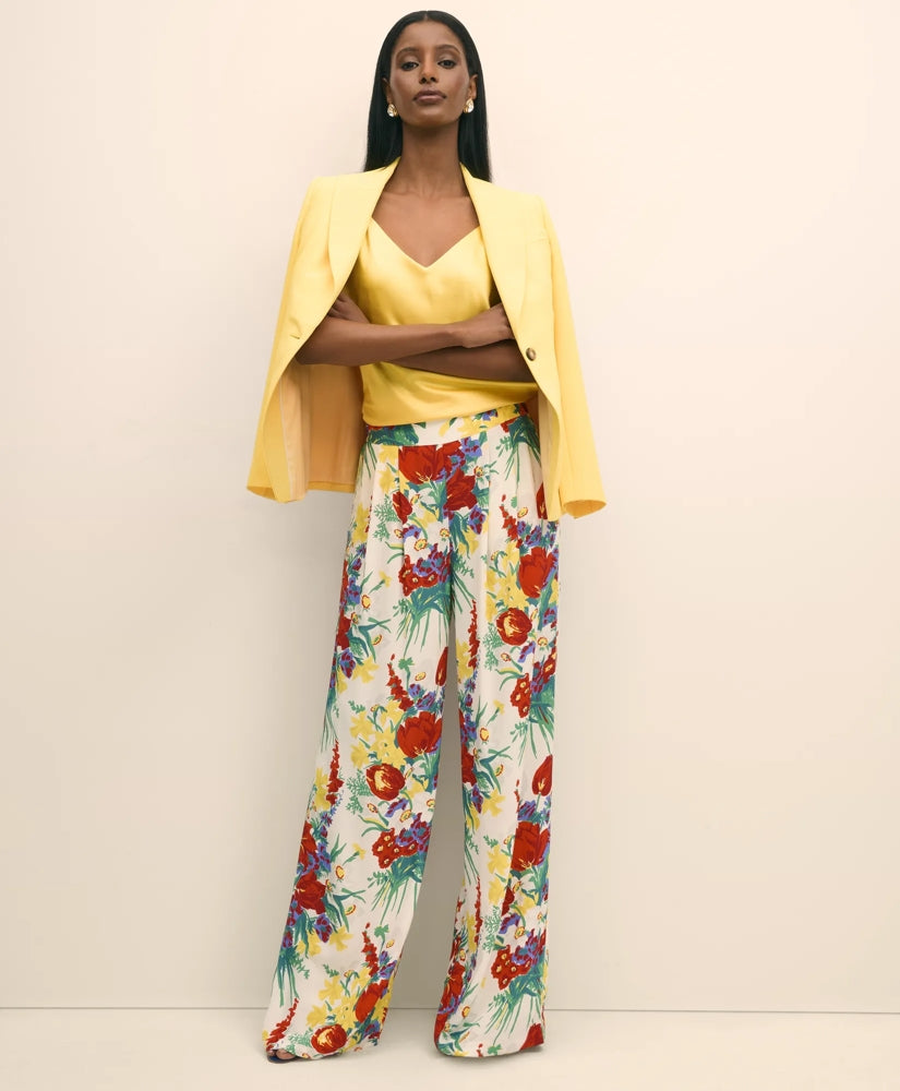 Floral Crepe Wide-Leg Pants / Brooks Brothers Sale