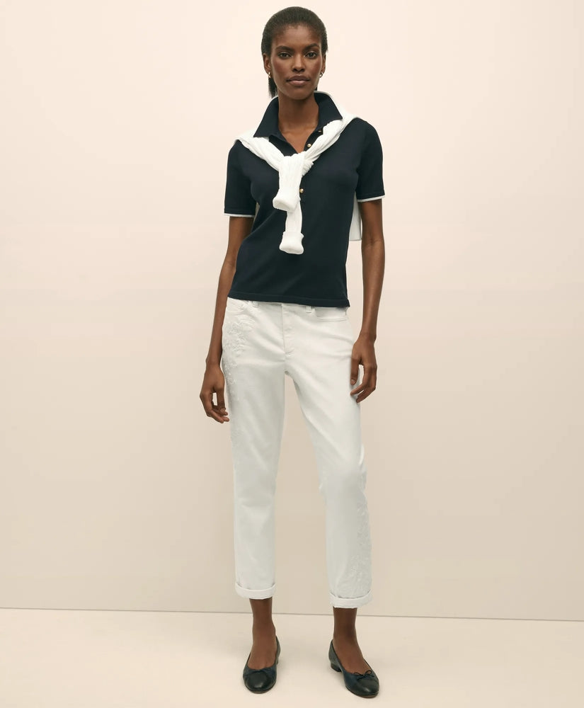 Floral Embroidered Straight Leg Jeans / Brooks Brothers Sale
