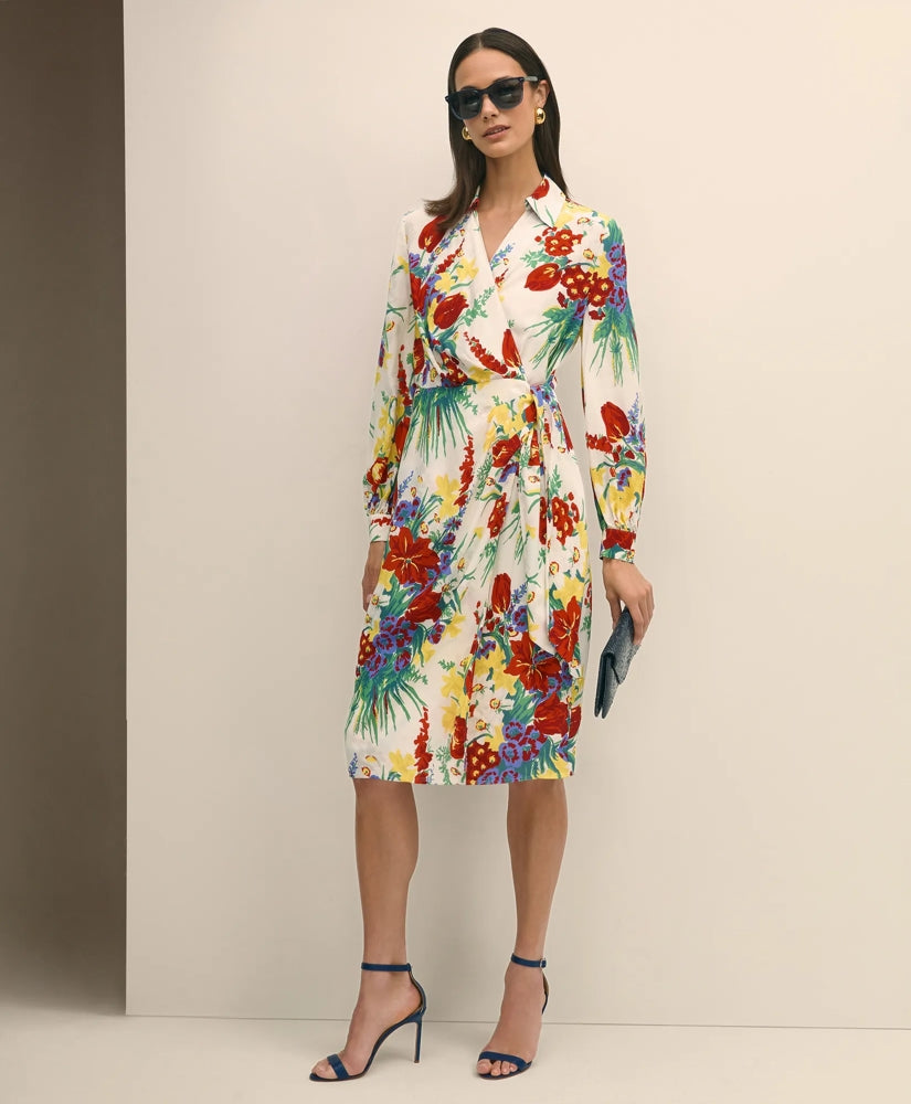 Floral Wrap Dress in Crepe / Brooks Brothers Sale