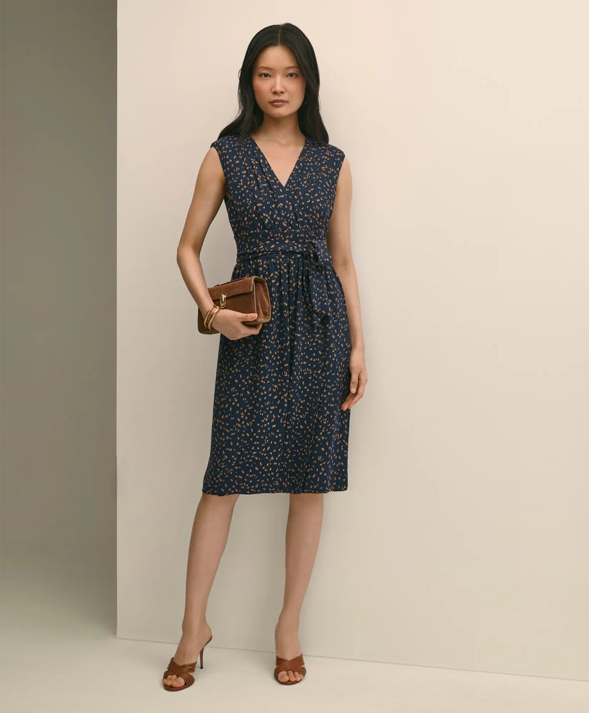 Georgette Crepe Abstract Print Faux-Wrap Dress / Brooks Brothers Sale