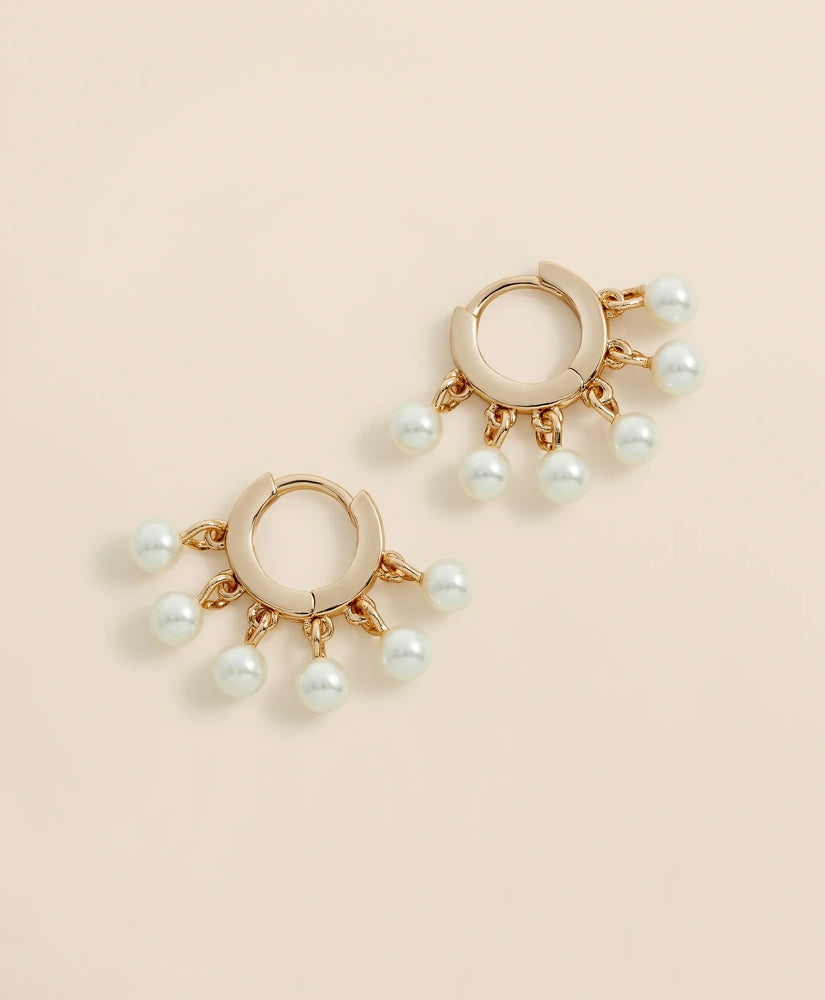 Gold-Toned Hoop Earrings with Drop Faux Pearls / Brooks Brothers Women