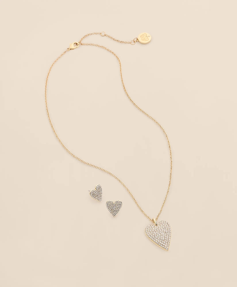 Gold-Tone Cubic Zirconia Heart Necklace & Earrings Set / Brooks Brothers Women