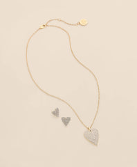 Gold-Tone Cubic Zirconia Heart Necklace & Earrings Set / Brooks Brothers Women