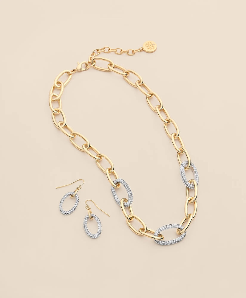 Gold-Tone Cubic Zirconia Link Necklace & Earrings Set / Brooks Brothers Women